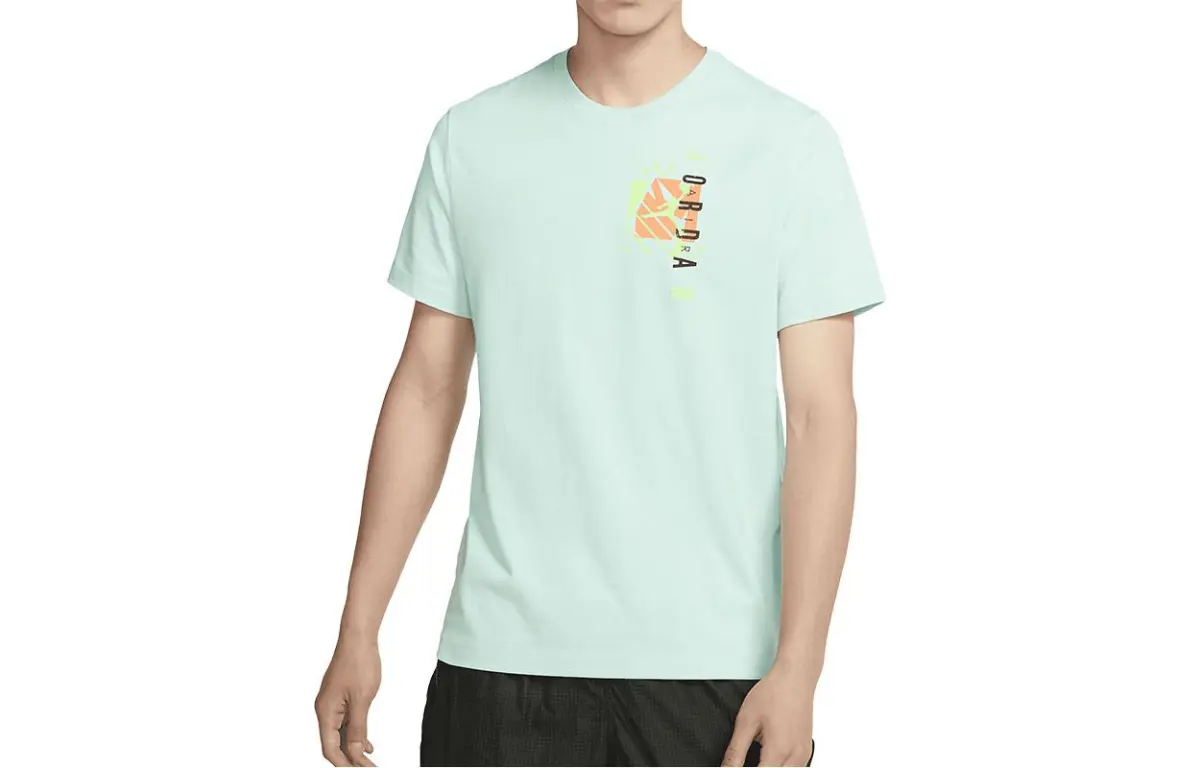Jordan T-Shirts Men's Light Green Crew Neck Moderate Straight Fit