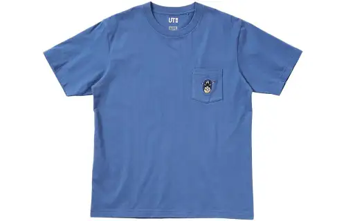 UNIQLO T Shirts Unisex Sky Blue Crew Neck Moderate Straight Fit
