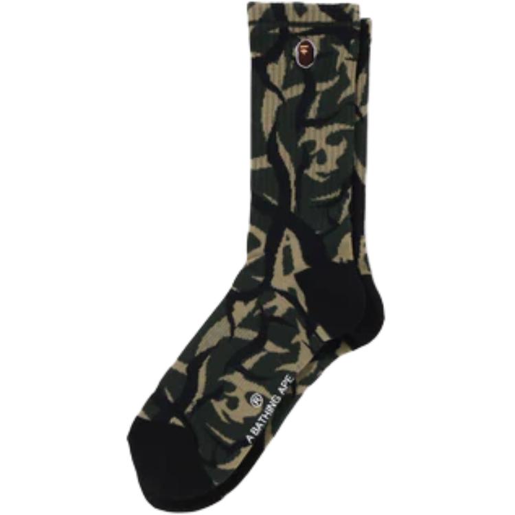A BATHING APE Trial Camo Ape Head One Point Socks Beige