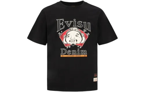 EVISU T Shirts Men's Black Crew Neck Moderate Straight Fit
