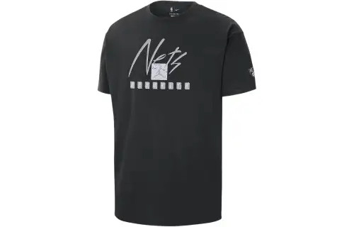 Jordan Brooklyn Nets Courtside Statement Edition logo letter print crew neck knitted short-sleeved T-shirt men's black