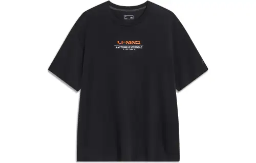 Li Ning Sports Life Collection T Shirts Unisex Black Crew Neck Moderate Straight Fit