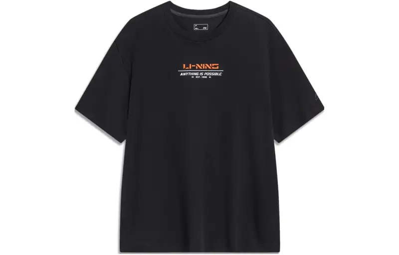 Li Ning Sports Life Collection T Shirts Unisex Black Crew Neck Moderate Straight Fit