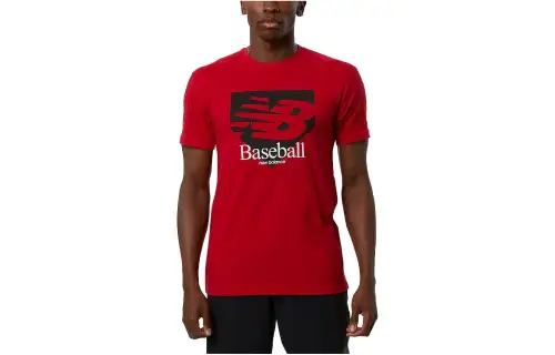 New Balance T Shirts Men's Red Crew Neck Moderate Straight Fit