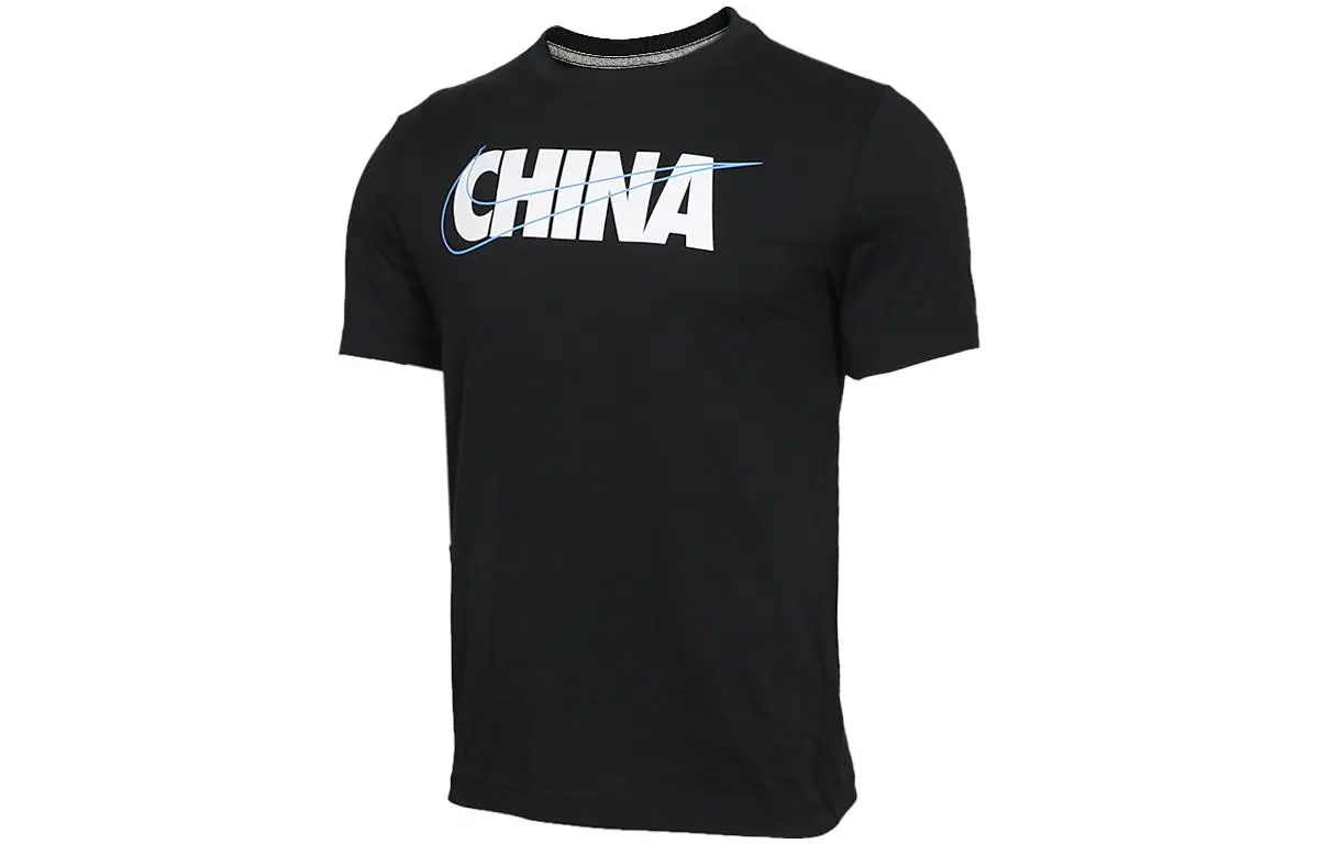 Nike T-Shirts Men's Black Crew Neck Moderate Straight Fit