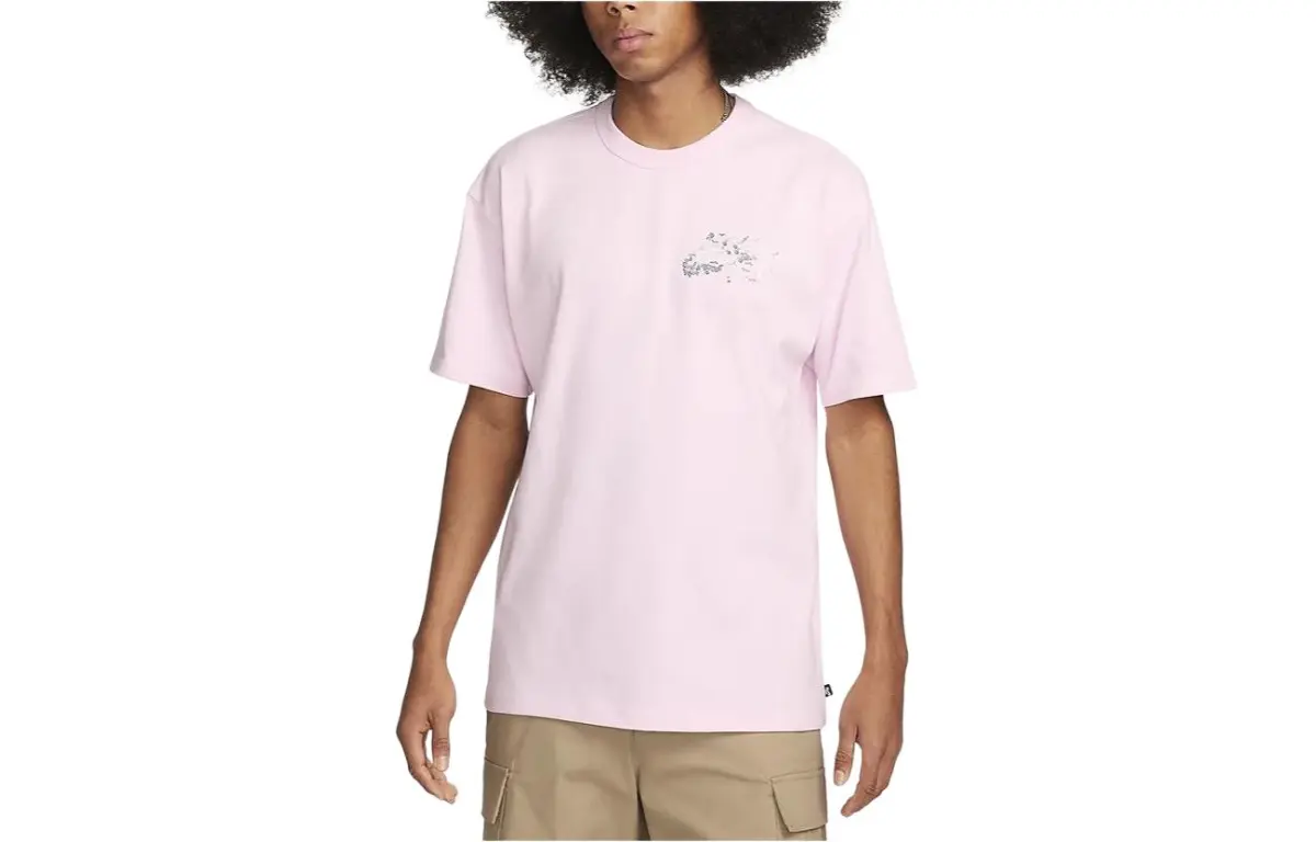 Nike T-Shirts Men's Pink Crew Neck Moderate Straight Fit