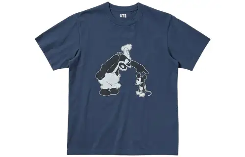 UNIQLO T Shirts Unisex Navy Blue Crew Neck Moderate Straight Fit