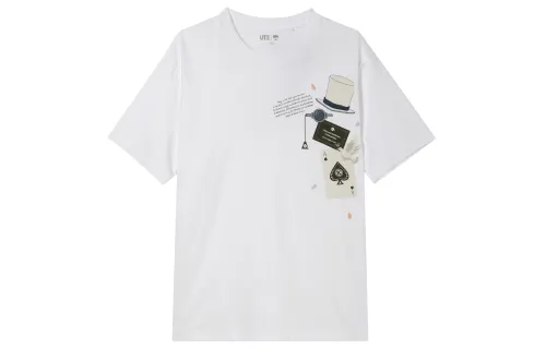 UNIQLO Detective Conan Co Branded T Shirts Unisex White Crew Neck Moderate Straight Fit