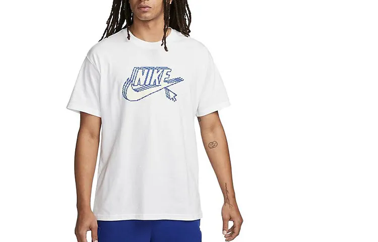 Nike T-Shirts Men's White Crew Neck Moderate Straight Fit