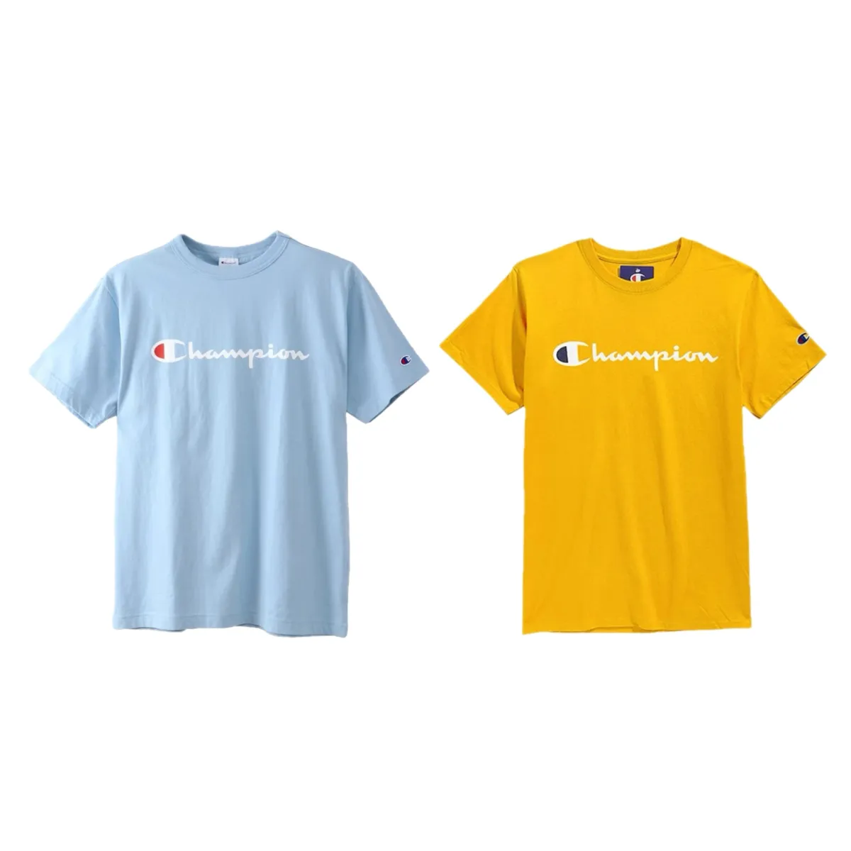 Champion T-Shirts Unisex Sky Blue+Gold Crew Neck Moderate Straight Fit