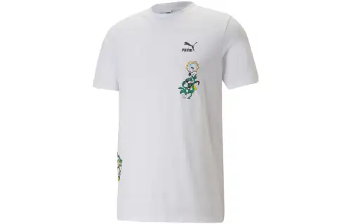 PUMA T Shirts Men's White Crew Neck Moderate Straight Fit