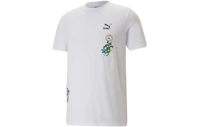 PUMA T Shirts Men's White Crew Neck Moderate Straight Fit