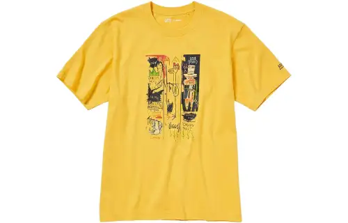 UNIQLO T Shirts Men's Bright Yellow Crew Neck Moderate Straight Fit