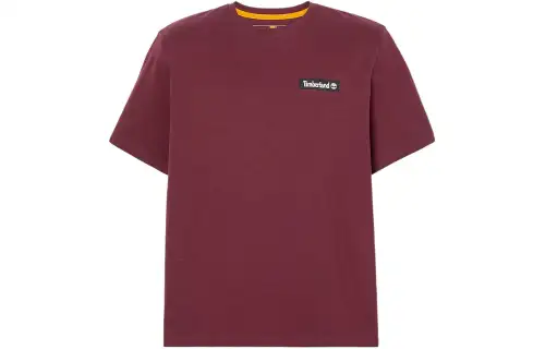 Timberland HEAVYWEIGHT WOVEN BADGE T Shirt Unisex Burgundy