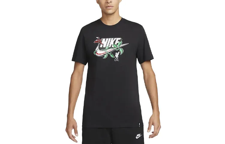 Nike T-Shirts Men's Black Crew Neck Moderate Straight Fit