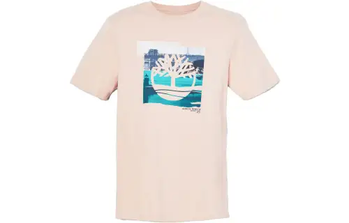 Timberland T Shirts Men's Light Pink Crew Neck Moderate Straight Fit