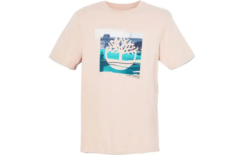Timberland T Shirts Men's Light Pink Crew Neck Moderate Straight Fit