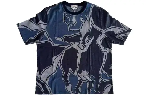 HERMES T Shirts Men's Blue Crew Neck Moderate Straight Fit