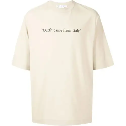 OFF WHITE T Shirts Men's Light Brown Crew Neck Moderate Straight Fit