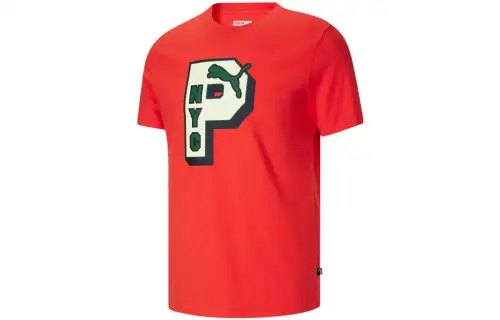 PUMA T Shirts Men's Red Crew Neck Moderate Straight Fit