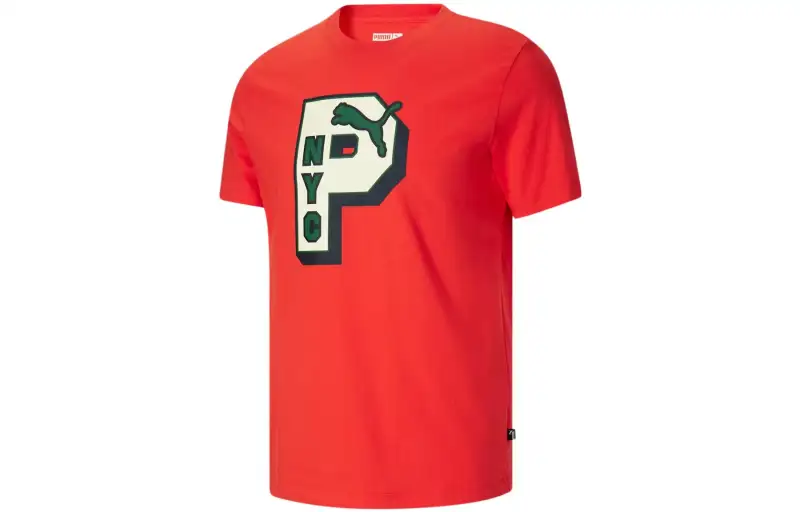 PUMA T Shirts Men's Red Crew Neck Moderate Straight Fit