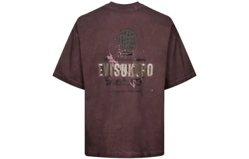 EVISU T Shirts Men's Burgundy Crew Neck Moderate Straight Fit