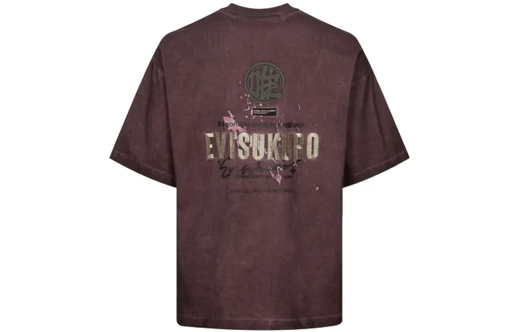 EVISU T Shirts Men's Burgundy Crew Neck Moderate Straight Fit