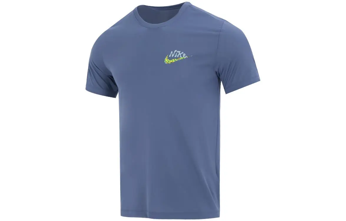 Nike T-Shirts Men's Blue Crew Neck Moderate Straight Fit