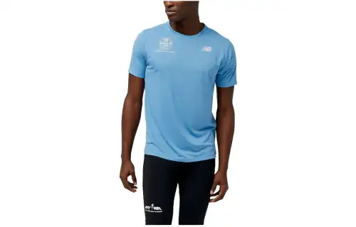 New Balance T Shirts Men's Blue Crew Neck Moderate Straight Fit