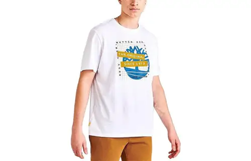 Timberland T Shirts Men's White Crew Neck Moderate Straight Fit