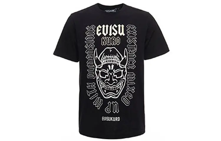 EVISU T Shirts Men's Black Crew Neck Moderate Straight Fit