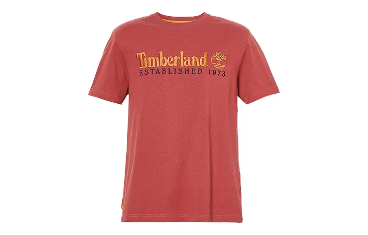 Timberland T Shirts Men's Red Crew Neck Moderate Straight Fit