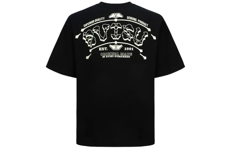 EVISU T Shirts Men's Black Crew Neck Moderate Straight Fit