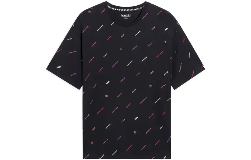 Li Ning T Shirts Unisex Black Crew Neck Moderate Straight Fit