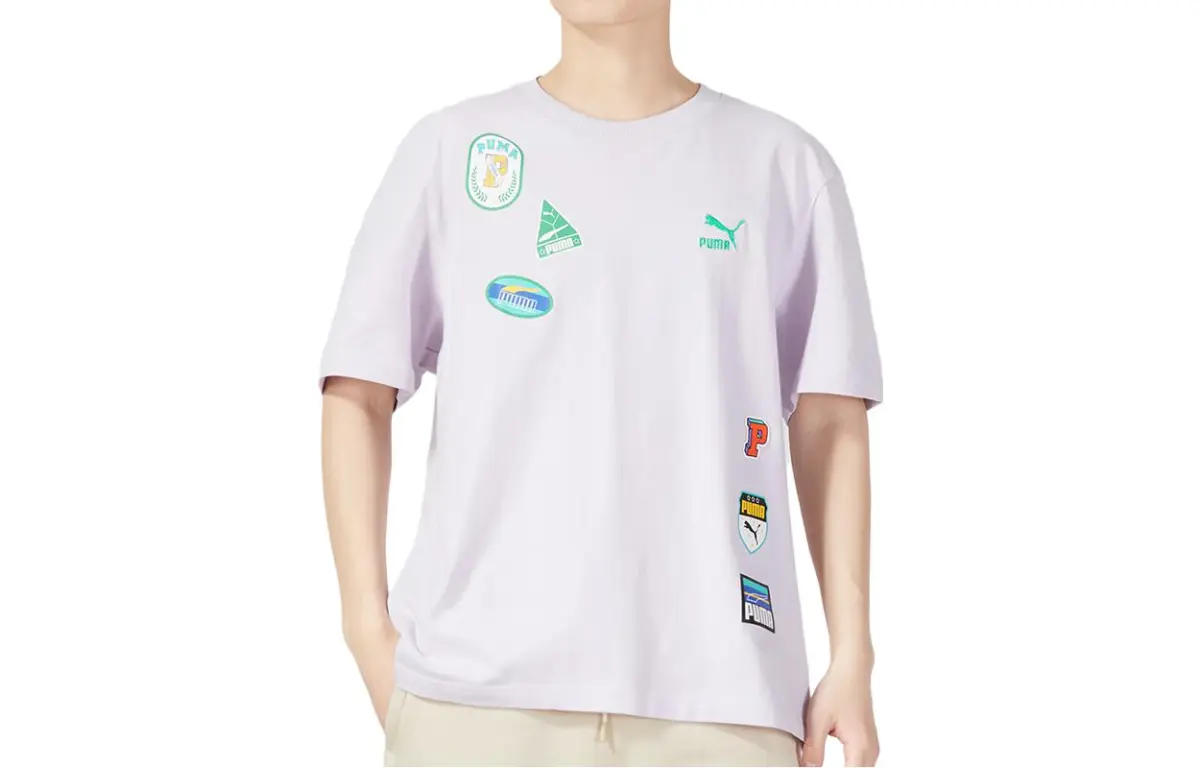 PUMA T-Shirts Unisex Light Purple Crew Neck Moderate Straight Fit