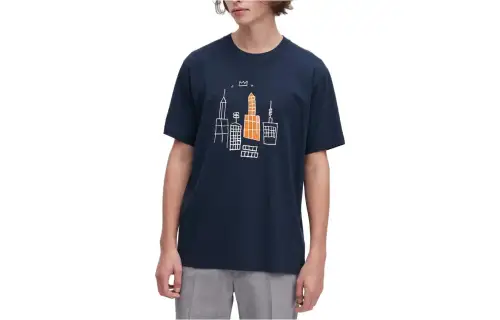 UNIQLO T Shirts Men's Navy Blue Crew Neck Moderate