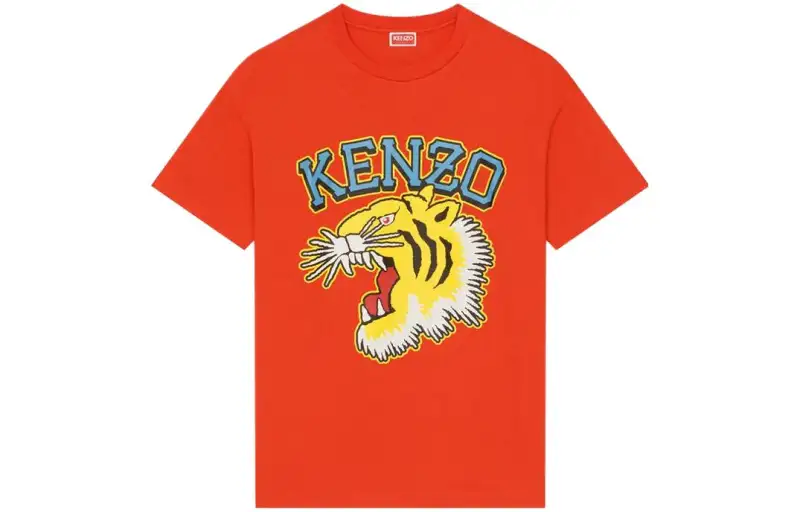 KENZO VARSITY JUNGLE T Shirts Men's Red Crew Neck Moderate Straight Fit