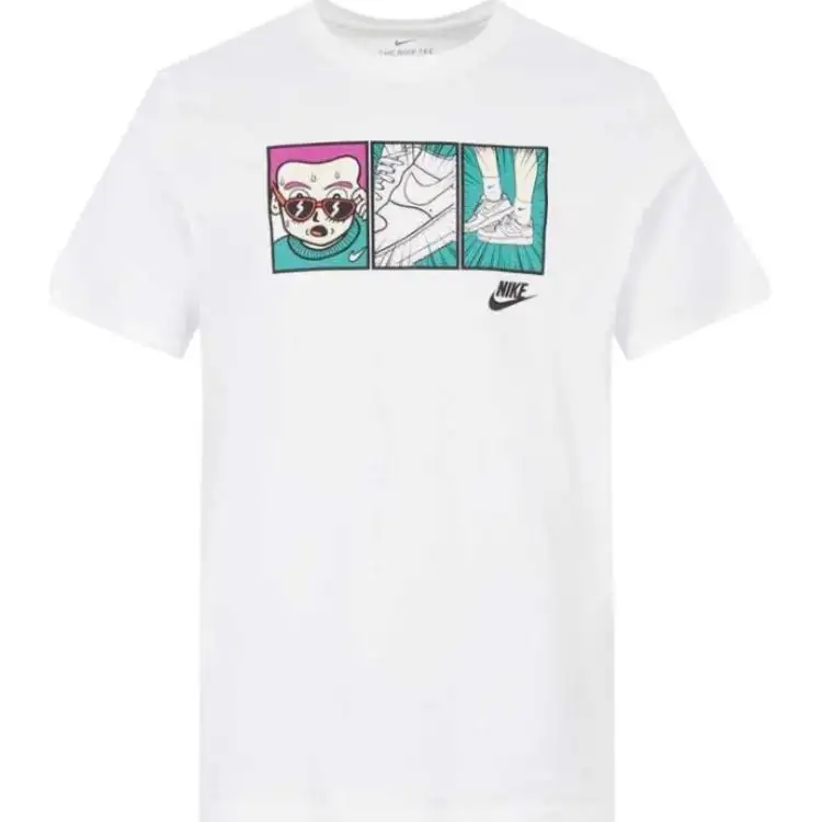 Nike T Shirts Men's White Crew Neck Moderate Straight Fit