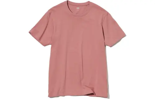 UNIQLO T Shirts Unisex Rose Red Crew Neck Moderate Straight Fit