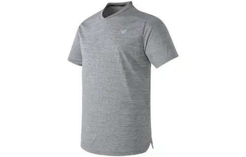 New Balance T Shirts Men's Gray V Neck Moderate Straight Fit