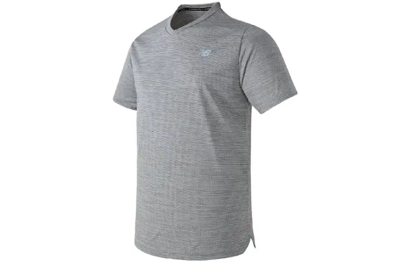 New Balance T Shirts Men's Gray V Neck Moderate Straight Fit