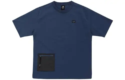 New Balance T Shirts Men's Blue Crew Neck Moderate Straight Fit