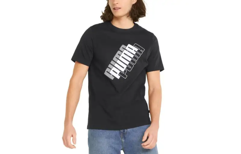 PUMA T Shirts Men's Black Crew Neck Moderate Straight Fit