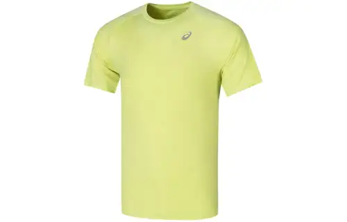 ASICS T Shirts Men's Neon Green Crew Neck Moderate Straight Fit