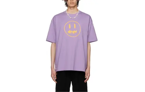 Drew house Smiley Collection T Shirts Men's Purple Crew Neck Moderate Straight Fit