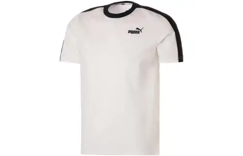 PUMA T7 T Shirts Men's White Crew Neck Moderate Straight Fit
