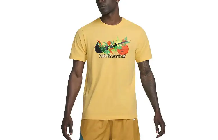 Nike T Shirts Men's Gold Crew Neck Moderate Straight Fit
