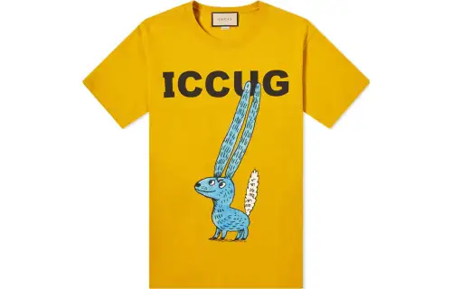 GUCCI T Shirts Men's Yellow Crew Neck Moderate Straight Fit