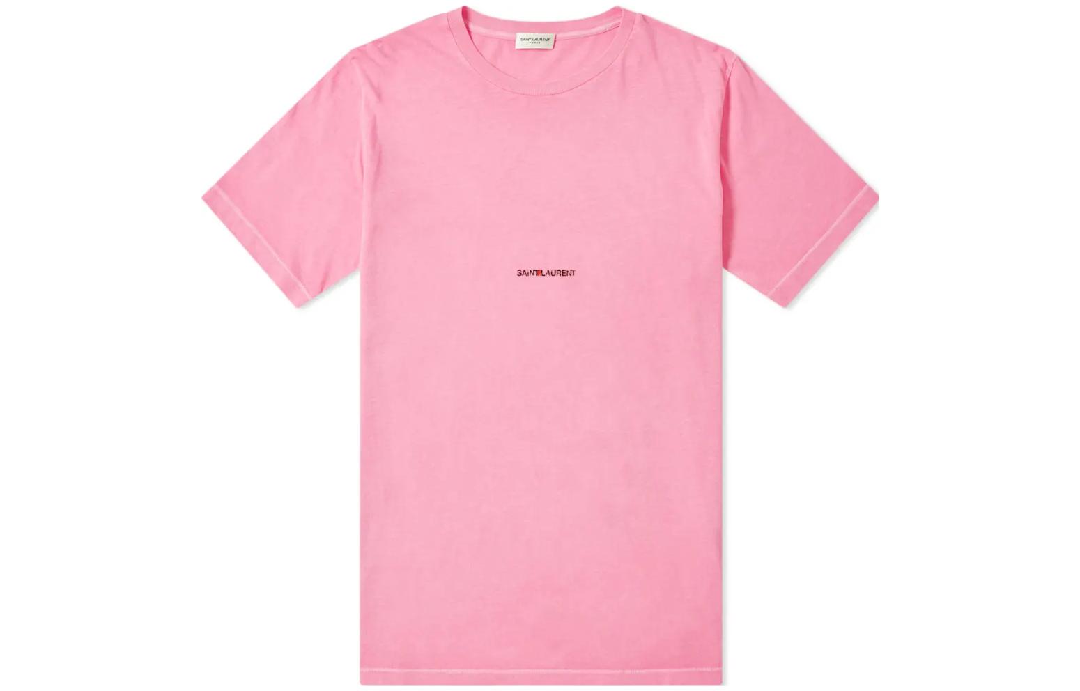 SAINT LAURENT Solid Color Crew Neck Short Sleeved Shirt SS23 T Shirt Men's Pink
