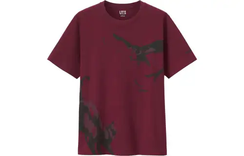 UNIQLO T Shirts Unisex Maroon Crew Neck Moderate Straight Fit